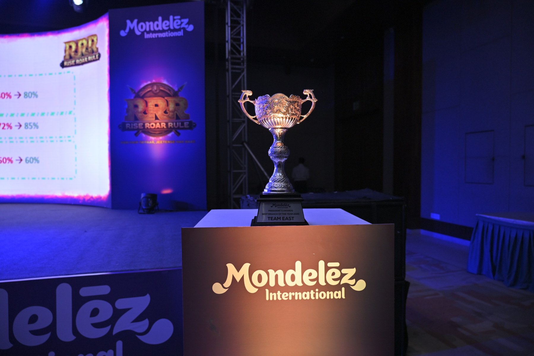 Corporate awards trophy displayed at an event hosted by The Brand Buddies